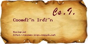 Csomán Irén névjegykártya